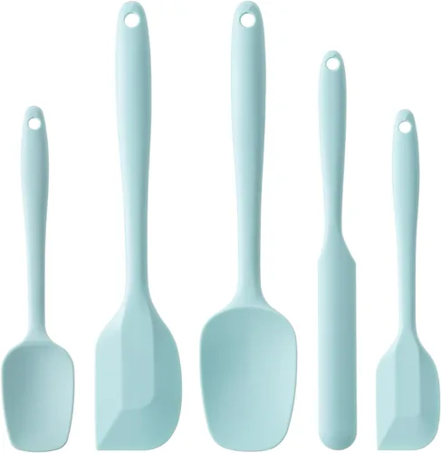 Juego de espátulas de silicona, 5 espátulas de goma de grado alimenticio para hornear, cocinar y mezclar, resistentes al calor, antiadherentes, Azul