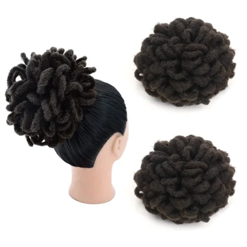 Miniatura 28 de Moños de Cola de Caballo con Cordón Negro Marrón Loc para Mujeres Negras Moño Rizado de Pétalo Loc Cola de Caballo de Rastas Trenzas Faux Locs Moño