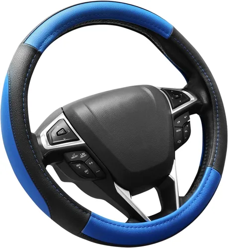 Miniatura 17 de SEG Direct Funda para volante de automóvil, tamaño mediano estándar de 14 1/2-15 pulgadas, embalaje no plegable, resistente, antideslizante, cuero