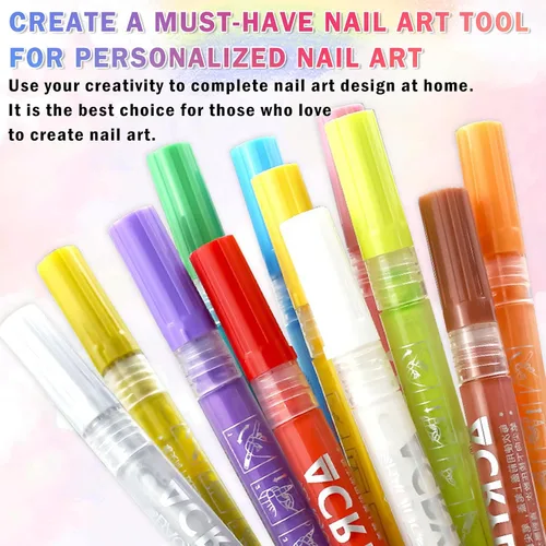 Miniatura 7 de IONSGAKO Juego de bolígrafos de arte de uñas de 12 colores, bolígrafos de esmalte de uñas, bolígrafo de dibujo de arte de uñas, secado rápido
