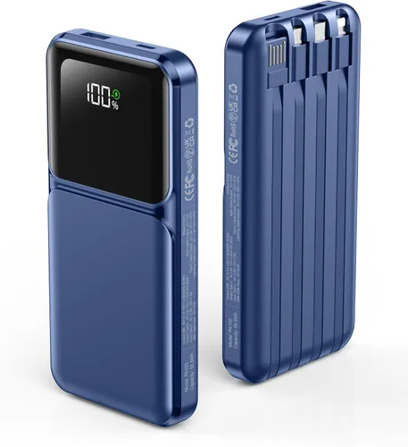 Miniatura 13 de RONEGN Cargador portátil con cable integrado, cargador de batería de carga rápida USB C, pantalla LED de 10000 mAh, 5 salidas y 3 entradas
