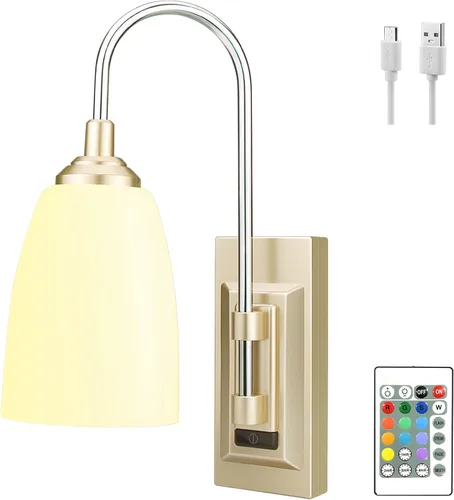 Miniatura 9 de HONWELL Lámpara de pared LED que funciona con pilas, apliques de pared para interiores, inalámbrico, multicolor, para iluminación de habitación