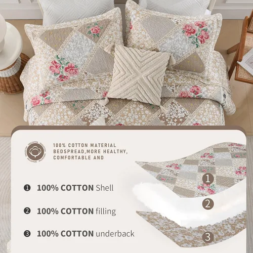 Miniatura 6 de Finlonte Edredón extragrande 128"x120" - 100% algodón, edredón extragrande tamaño California King, colcha extragrande de retazos estilo granja