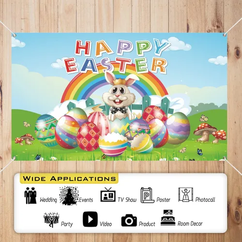 Miniatura 3 de Pancarta de fondo de feliz día de Pascua, 78 x 43 pulgadas, pancarta de Pascua de gran tamaño, pancartas de fondo azul, suministros de decoración