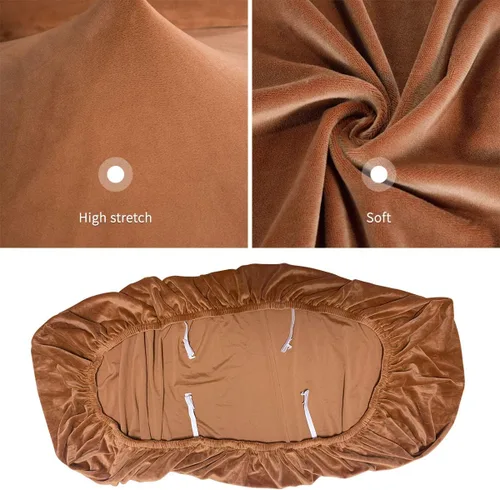 Miniatura 4 de ele ELEOPTION Fundas de banco de terciopelo elastano, funda elástica para sala de estar, dormitorio, cocina, antideslizante, lavable con correas