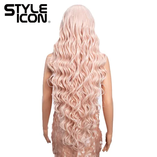 Miniatura 4 de Style Icon Pelucas de encaje frontal de 36 pulgadas, pelucas de color rosa súper largas con cabello de bebé, densidad del 130 %, peluca sintética