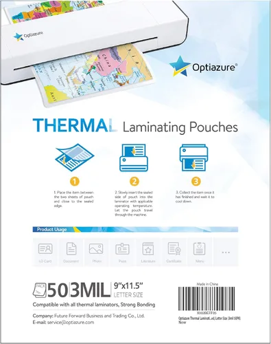Miniatura 3 de Optiazure Bolsas de laminado térmico de 9 x 11.5 pulgadas, paquete de 50 hojas de 3 mil, transparentes, tamaño carta, suministros de oficina