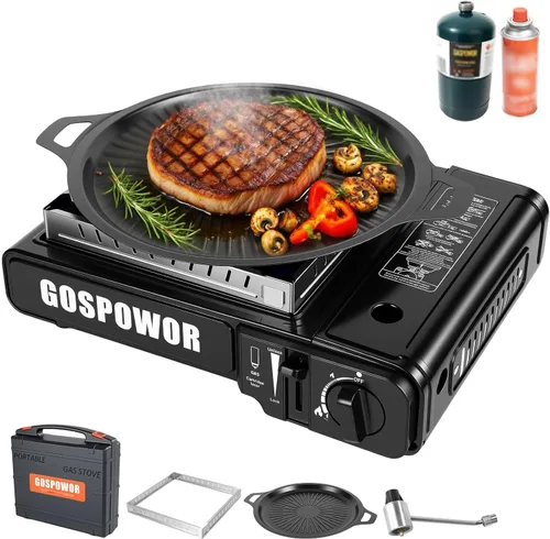 Miniatura 11 de Estufa de camping portátil de combustible dual Propane or Butane, 10,000 BTU, Automatic Ignition, Carrying Case & Windblocker, Emergency