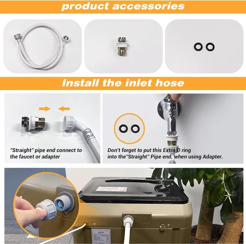 Miniatura 5 de Lavadora portátil completamente automática de 17.7 libras, pequeña lavadora para apartamento, programa de 10 lavados con manguera de drenaje