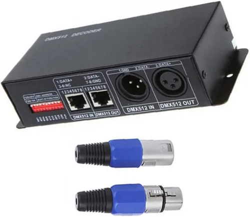 Decodificador de 3 canales DMX Decodificador LED Controlador DMX512 Dimmer RGB LED Tira de luz Decodificador Negro
