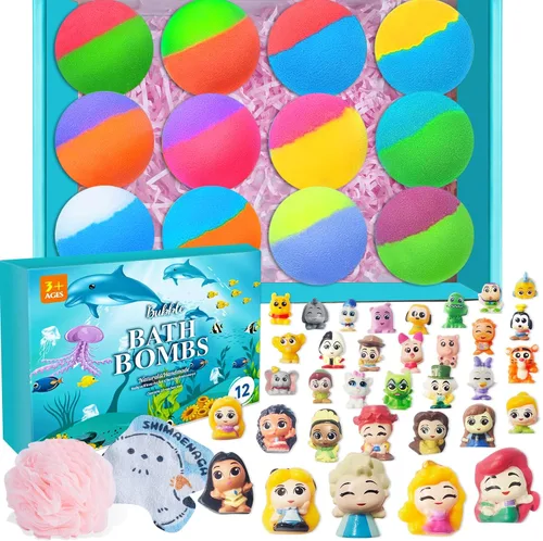 Bombas de baño para niños: 12 bombas de baño de princesa con juguetes en el interior, bomba de baño para niños rica en aceites esenciales naturales,