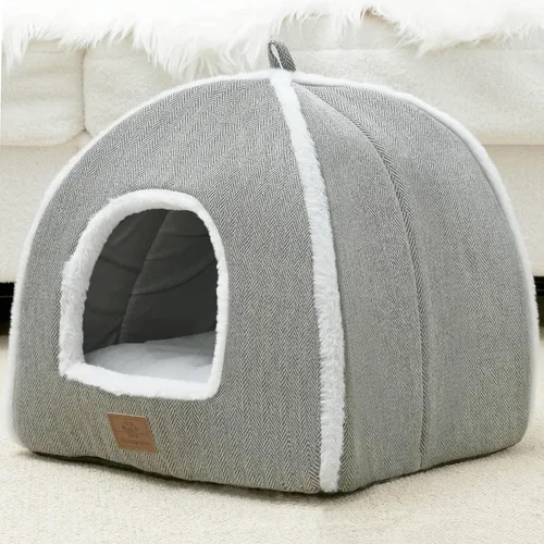 Miniatura 2 de Camas para gatos de interior, cama de gato, tienda de campaña para gatitos y mascotas pequeñas con cojín lavable, suave y cálida, color gris, 15
