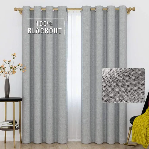 Miniatura 13 de Cortinas opacas con aspecto de lino de 84 pulgadas de largo, 100% absolutamente opacas, con aislamiento térmico, ahorro de energía, con textura, 2