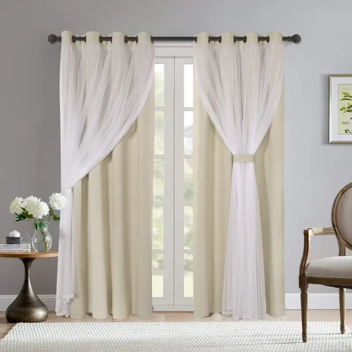Miniatura 27 de BONZER Cortinas opacas con superposición transparente, mezcla y combina paneles de ventana de doble capa con aislamiento térmico para sala de estar