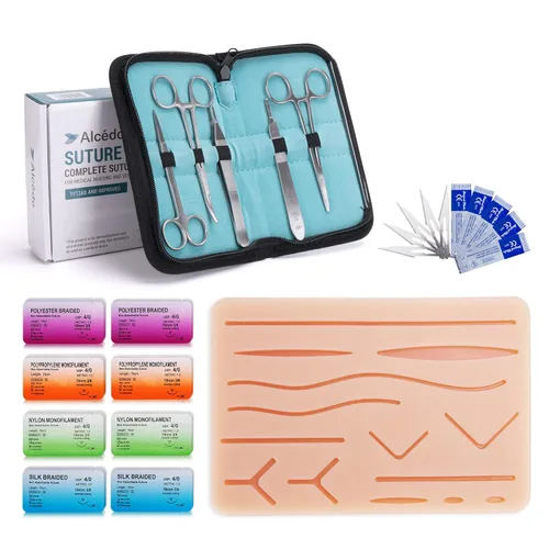 Miniatura 10 de Alcedo Kit de práctica de sutura para estudiantes de medicina, el juego completo incluye almohadilla de sutura regular duradera con heridas