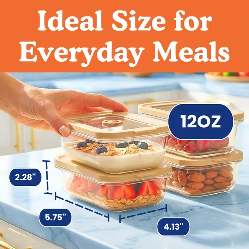 Miniatura 8 de Ziruma - Recipientes de vidrio para almacenamiento de alimentos no tóxicos de 1.5 tazas con tapas - Para avena nocturna, preparación de comidas sin