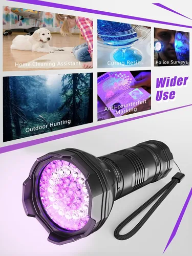 Miniatura 5 de Linternas de luz negra UV recargables de 365 nm + 395 nm, 51 LED, luz negra para detección de orina de mascotas, gatos y perros, linterna
