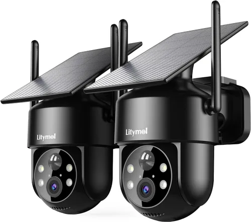 LITYMOL Cámara solar 2K para seguridad en el hogar, cámaras de seguridad de visión de 360° inalámbricas para exteriores, visión nocturna a color,