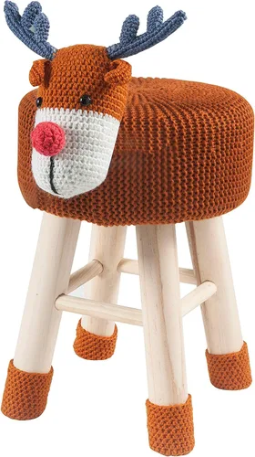 Miniatura 9 de AC Pacific Woodland - Taburete de elefante para niños, silla otomana de madera con temática de animales con tela de felpa suave, patas de madera