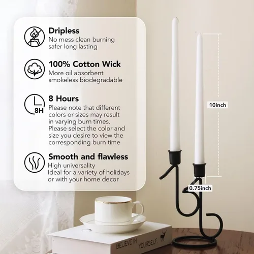 Miniatura 2 de Velas cónicas largas de 10 pulgadas sin aroma y sin goteo de 30 unidades, paquete a granel - Velas cónicas blancas a granel, perfectas para bodas