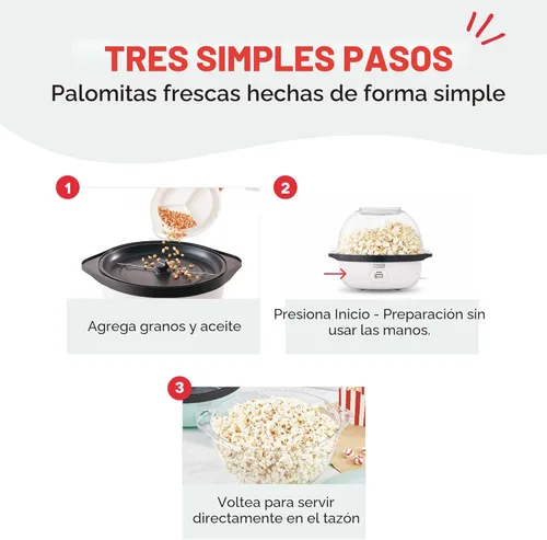 Miniatura 4 de DASH SmartStore™ Deluxe Máquina de palomitas de maíz con agitación, máquina eléctrica de palomitas de maíz con aceite caliente y tapa grande