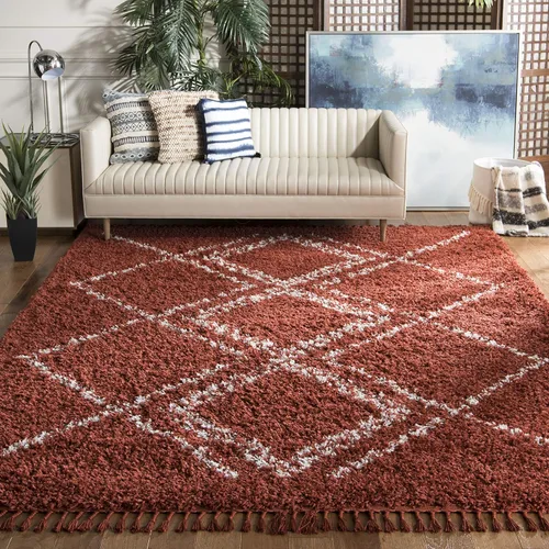 Miniatura 15 de SAFAVIEH Pro Luxe Shag Collection - Alfombra de pasillo, 2 pies 6 pulgadas x 6 pies, color crema y azul, diseño de borlas bohemias, no desprende