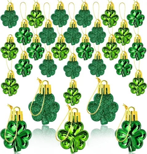Juego de adornos de tréboles del día de San Patricio, 48 piezas de trébol de la buena suerte, adornos colgantes decorativos de trébol verde para