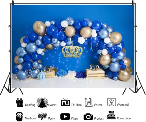 Miniatura 4 de Arco de globos azules de 6 x 4 pies, telón de fondo para el primer cumpleaños para niños, decoración de retratos, fondo de fotografía