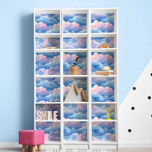 Miniatura 4 de VaryStyle Papel Tapiz Estético de Nubes Azul Brillante/Rosa Cielo Papel Tapiz Despegar y Pegar Papel de Contacto para Paredes Guardería 17.7"×118