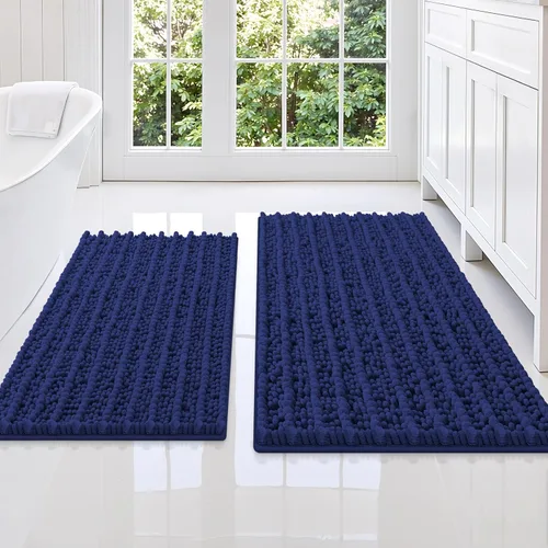 Miniatura 46 de Smiry Juego de 2 alfombras de baño, suaves y absorbentes, parte trasera de goma antideslizante, lavables a máquina, juego de alfombras de baño