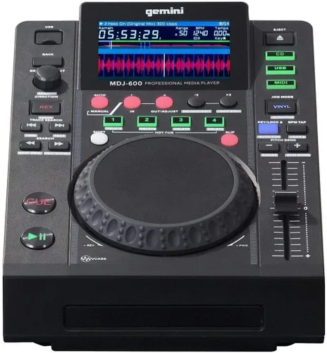 Gemini Sound MDJ-600: Reproductor de medios DJ profesional CD y USB con pantalla de 4.3", ruedas de selección táctiles capacitivas, controlador MIDI