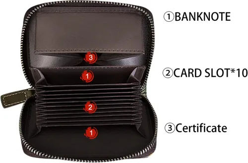 Miniatura 2 de LETEULO Cartera de cuero con cremallera para mujer, organizador de tarjetas, bolso pequeño con 12 ranuras para tarjetas