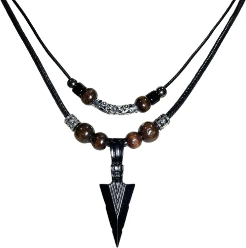 Collar de doble capa con colgante de acero inoxidable para hombre, collar de cadena con colgante de punta de lanza fresca