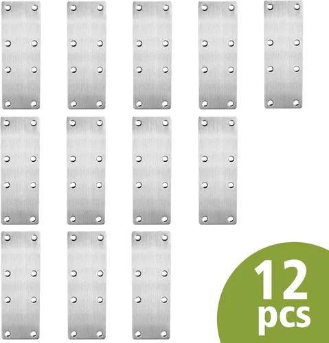 Miniatura 4 de Soporte plano recto de 140 x 50 x 2 mm, placa de reparación plana plateada Masendelk de acero inoxidable para fijación de esquina de muebles