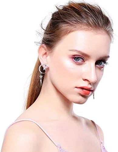 Miniatura 8 de Exaggerated - Aretes de gota con diseño de luna de sol y estrellas con diamantes de imitación punk, para mujer