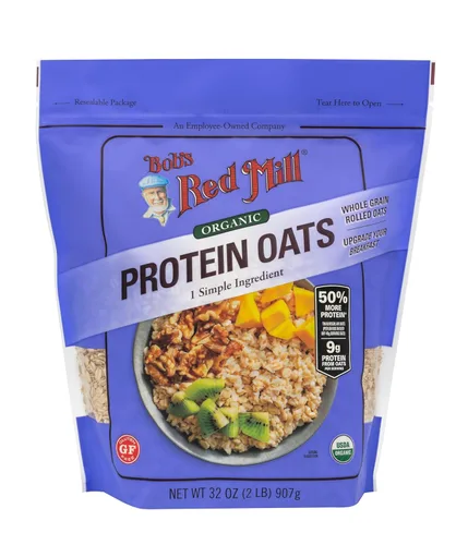 Bob's Red Mill Avena de Proteína Orgánica Sin Gluten, 32oz (Paquete de 1) - 9g/Porción, Sin OMG, Grano Entero, Proteína a Base de Plantas, Vegano,