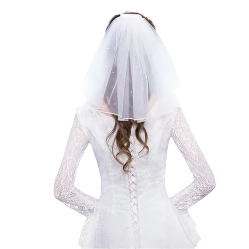 Clataly Velos de novia de cristal cortos de 1 nivel velo de malla suave con peine de metal despedida de soltera fiesta novia para ser regalo, Blanco
