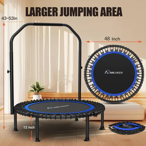 Miniatura 8 de ANCHEER - Trampolín de entrenamiento plegable de 40 pulgadas con cuerdas de resistencia y cuerdas elásticas mejoradas, manubrio ajustable de 4