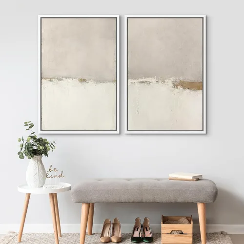 Miniatura 108 de SIGNWIN Lienzo enmarcado para pared, ilustraciones abstractas texturizadas en tonos beige terrosos, arte moderno, decorativo, contemporáneo