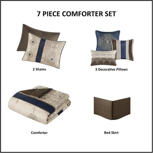 Miniatura 6 de Madison Park Edredón de seda sintética, diseño tradicional de jacquard lujoso para todas las estaciones, falda de cama a juego, almohadas