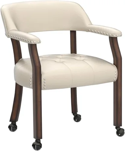 Miniatura 5 de Silla de comedor con ruedas, silla de cuero con ruedas y cabeza de clavo, sillas de comedor con rodillos curvos con respaldo curvado con ruedas