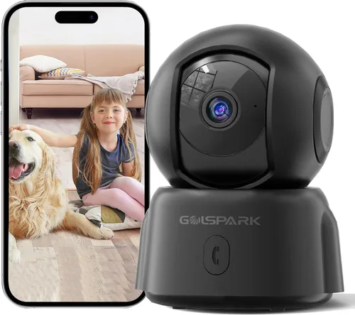 GOLSPARK Cámara de seguridad para interiores 2K para monitor de bebé, cámara WiFi 360 de 2.4 GHz para mascotas con visión nocturna, detección de