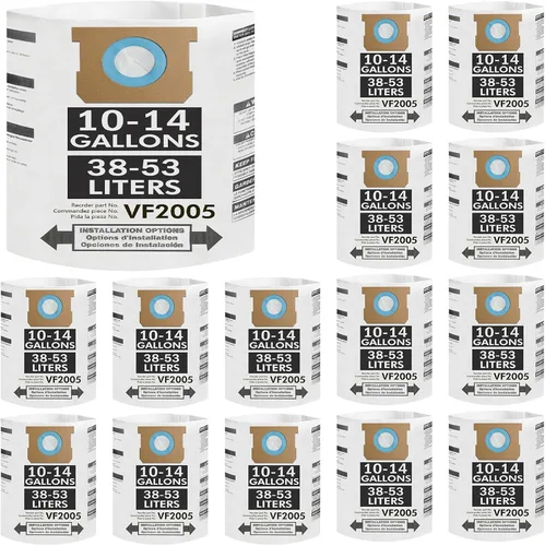 Paquete de 15 bolsas de vacío de 10 a 14 galones compatibles con bolsas de aspiradora de 10 a 14 galones, tipo I #90672 9067200, tipo F #90662
