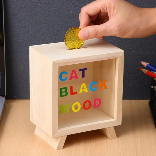 Miniatura 7 de Alcancía transparente para adultos y niños, alcancía de madera para niñas y niños, colorida hucha para ahorrar dinero, hucha grande irrompible