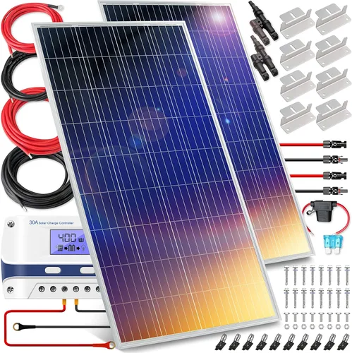 Miniatura 8 de Serenelife Kit de inicio solar portátil de 200 vatios y 12 V con 2 piezas de juego monocristalino de 100 W y controlador PWM de 30 A para RV