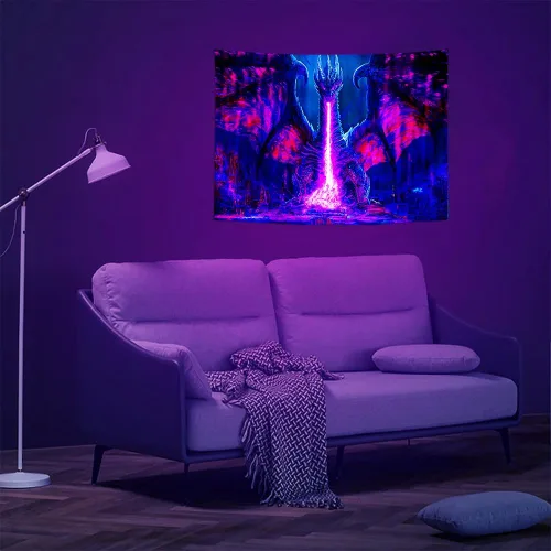 Miniatura 2 de ADDWel Tapiz de luz negra con dragón, tapiz genial de dragón malvado que brilla en la oscuridad, pósteres de luz negra reactivos a UV para colgar