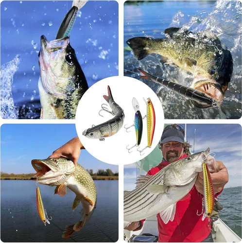 Miniatura 6 de Kit de caja de aparejos de pesca, incluye señuelo animado, crankbaits, spinnerbaits, gusanos de plástico suave, señuelos de agua superior, ganchos