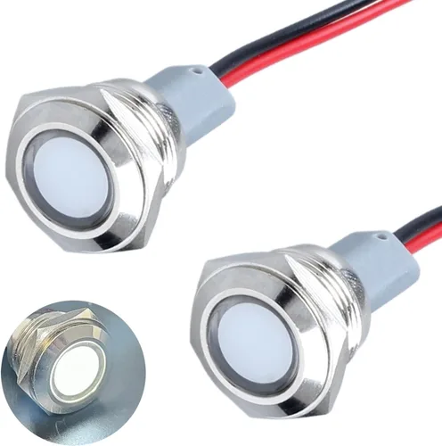 2 piezas de luz indicadora de metal de 16 mm, 110-220 V CA, 20 mA, impermeable IP67, lámpara piloto LED de cabeza plana con orificio de montaje de