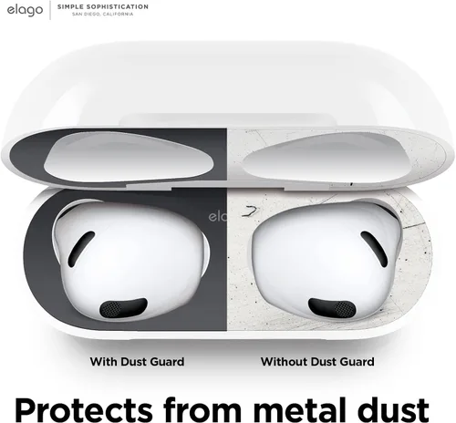 Miniatura 3 de elago - Protector contra el polvo compatible con AirPods 3, adhesivo metálico a prueba de polvo, película ultra delgada, acabado de aspecto lujoso