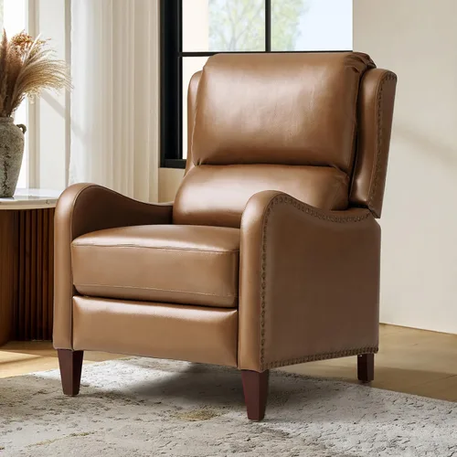 Miniatura 28 de HULALA HOME Silla Reclinable de Cuero Genuino, Sillón Reclinable Moderno de Empuje hacia Atrás con Asiento Grueso, Respaldo y Reposapiés, Decoración